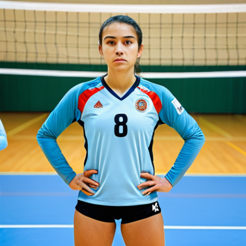 Home 25 A professional female volleyball player, fully clothed in a modest, appropriate team uniform, stands on a brightly lit indoor volleyball court. She is in a natural pose, looking determined and focused, with her teammates in a strategic huddle in the background. The scene conveys a sense of unity and concentration. Perfect anatomy, correct proportions, well-formed hands, proper finger count, natural body proportions, professional photography, high quality, safe for work, appropriate content, family-friendly.
