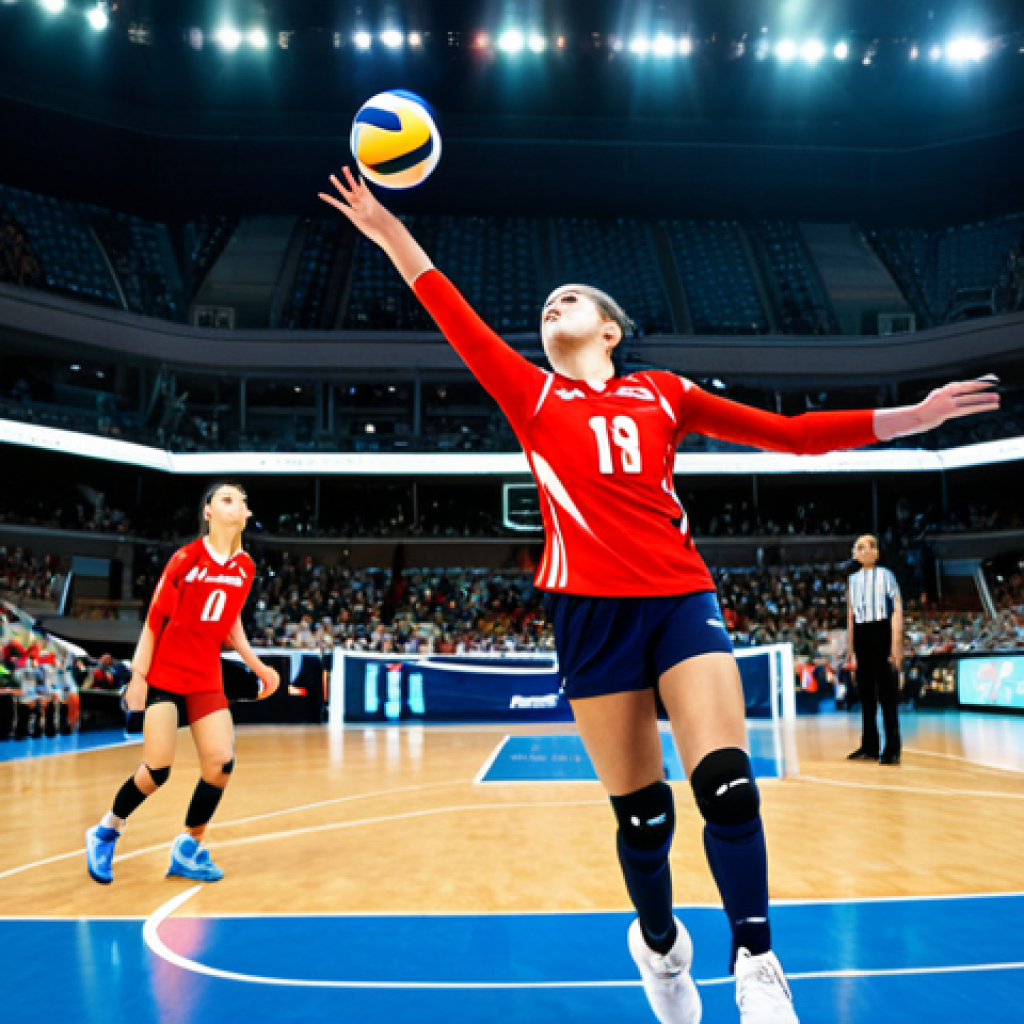 Rising Stars**
"A dynamic shot of a young, fully clothed volleyball player spiking the ball during a match, perfect anatomy, correct proportions, well-formed hands. The player wears a professional volleyball uniform, and the background shows a packed stadium with cheering fans. Focus on the athlete's determination. safe for work, appropriate content, fully clothed, family-friendly, professional sports photography"
**