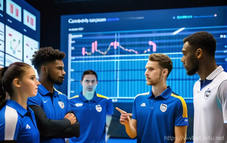 배구 경기 기록 시스템 - **Image Prompt: Data-Driven Coaching Session**
    A dynamic shot inside a modern volleyball team's ...