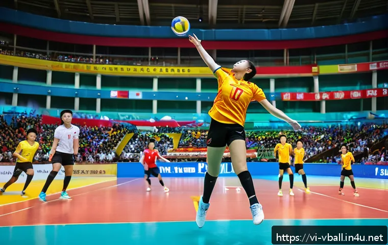 배구 경기에서의 중요한 순간 - A dynamic volleyball match scene capturing a Vietnamese national team player executing a spectacular...