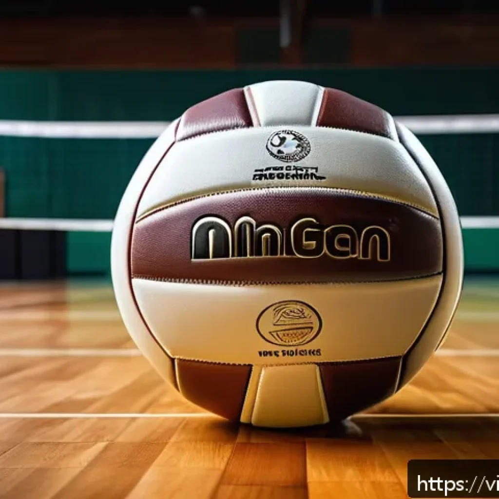 배구공 종류와 선택법 - A realistic volleyball made of genuine leather, detailed close-up showing soft, smooth texture with ...