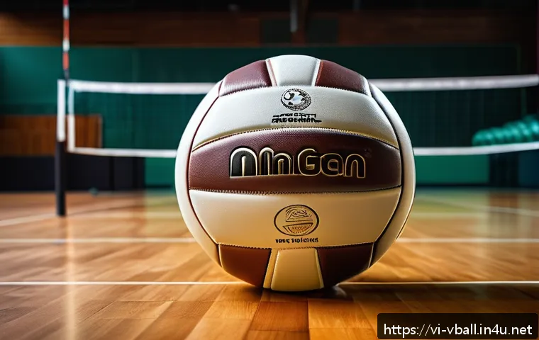 배구공 종류와 선택법 - A realistic volleyball made of genuine leather, detailed close-up showing soft, smooth texture with ...
